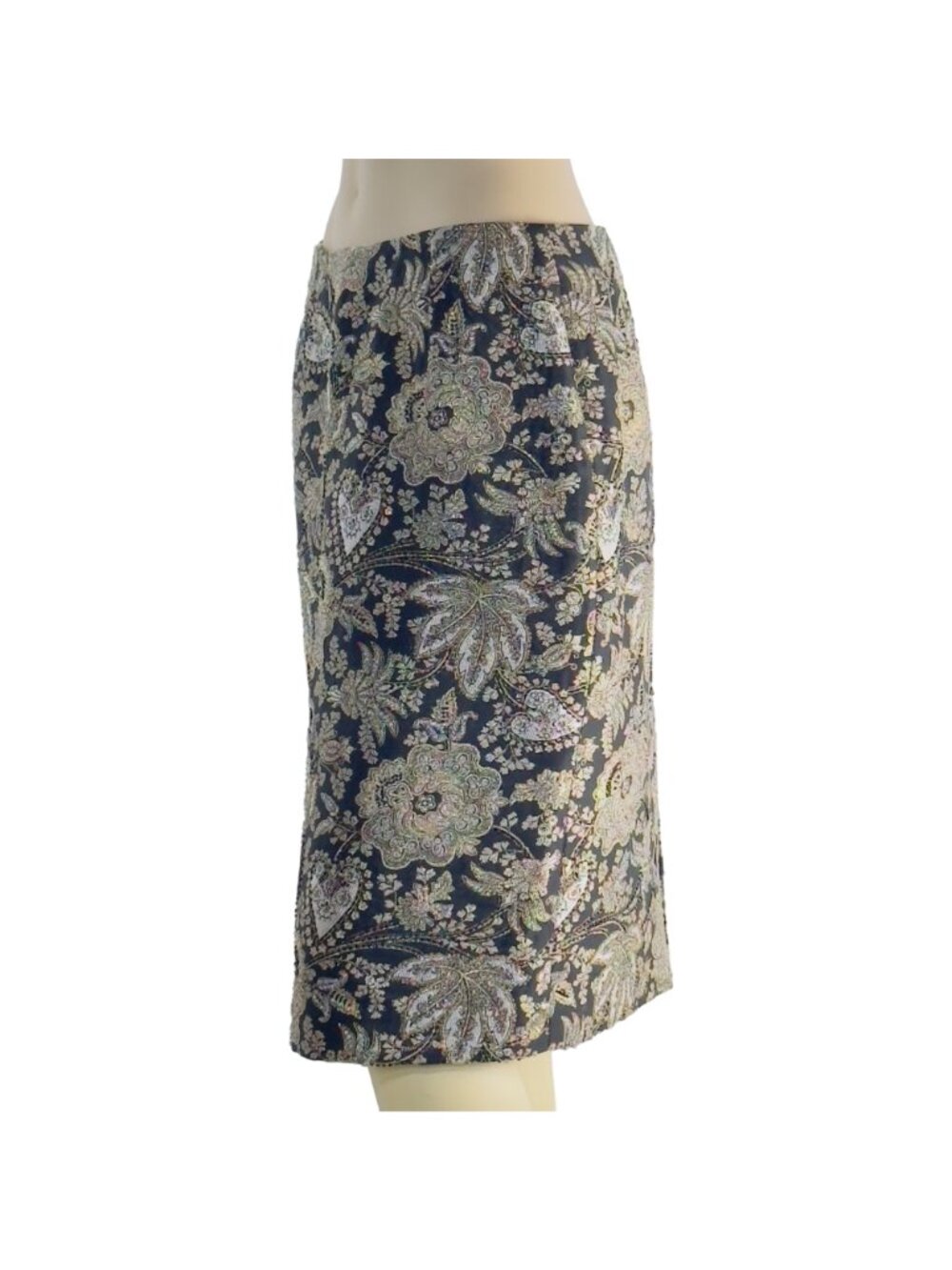 CARMEN MARC VALVO SIGNATURE Womens Skirt Black Gold Sequined Brocade Pencil Sz 8 - Picture 3 of 12